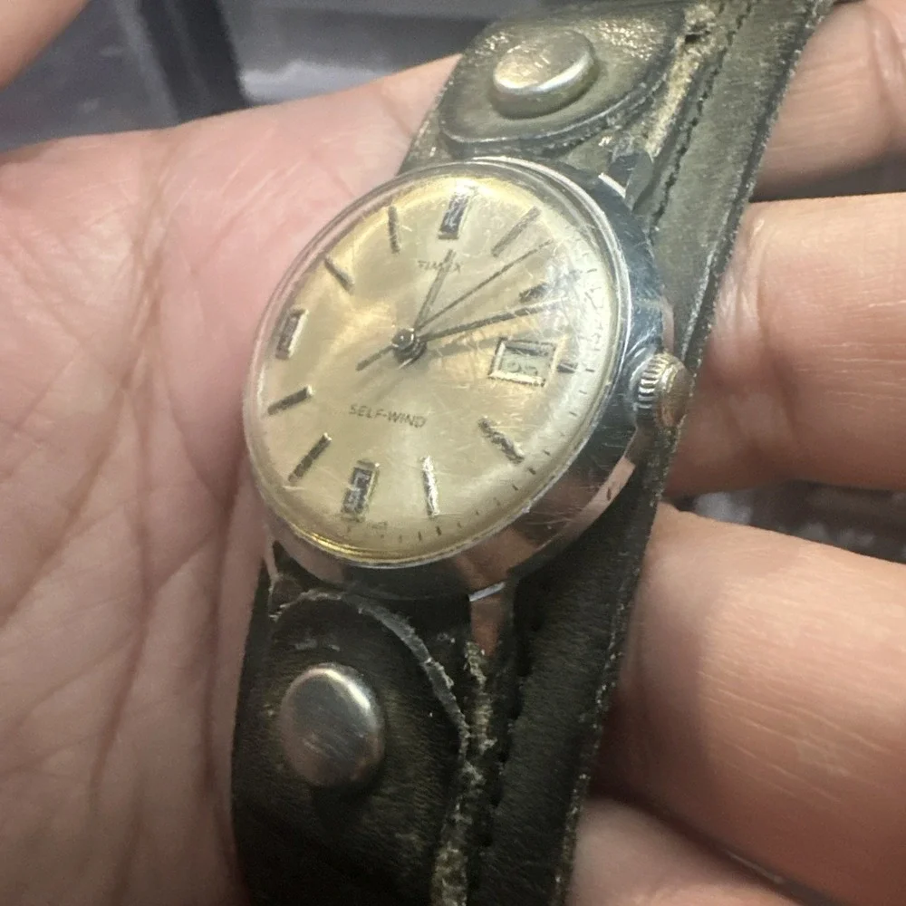 Working VTG 1969 Timex Viscount Automatic Selfwind 34mm Leather Strap Mens Watch